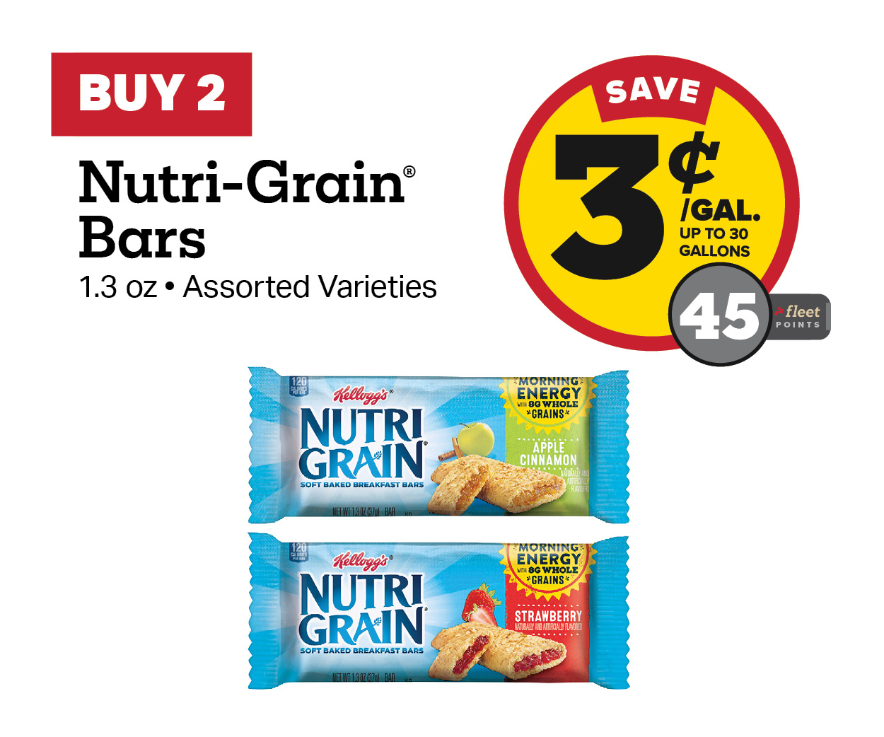 Buy 2 Nutri-Grain Bars Earn 3 Cents Off Per Gallon or 45 Fleet Points