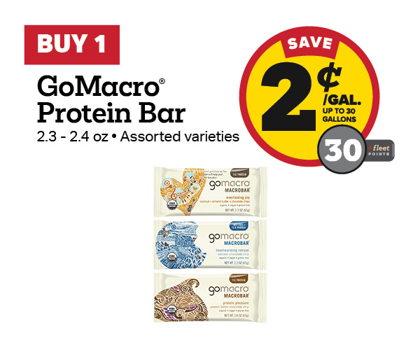 Buy 1 GoMacro Protein Bars Earn 2 Cents Per Gallon or 30 Fleet Points