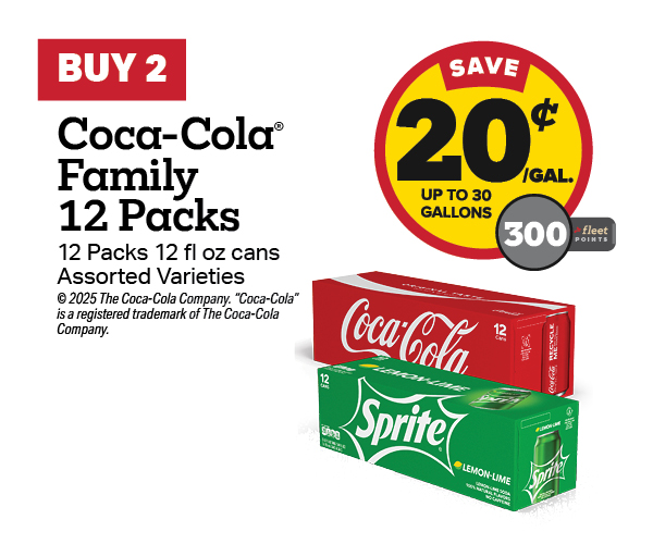 Buy 2 Coca-Cola 12-Packs Earn 20 Cents Per Gallon or 300 Fleet Points