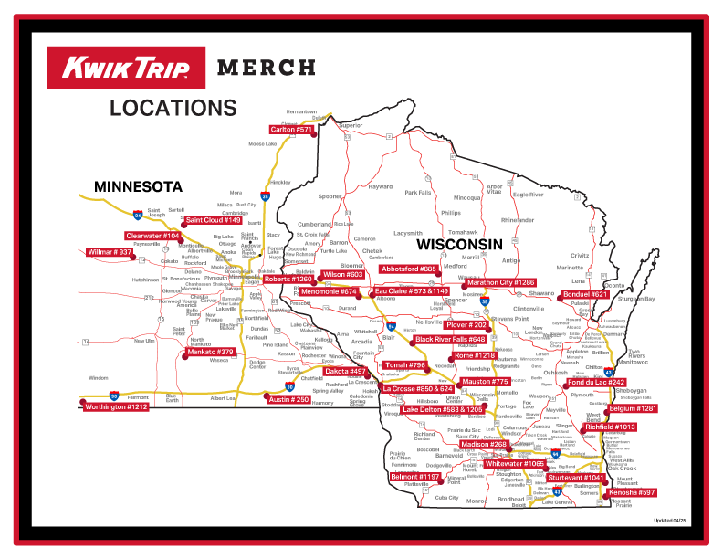 kwik trip merch store locations map
