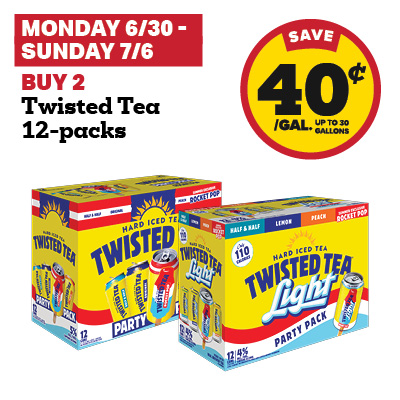 Buy 2 Twisted Tea 12-Packs and receive a 40 cent fuel discount