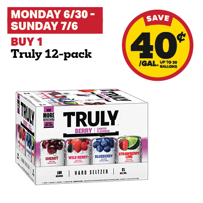 Buy 1 Truly 12-Pack and receive a 40 cent fuel discount