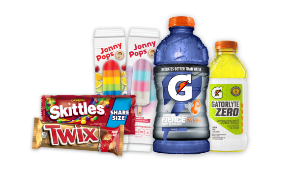 mars candy bars, jonny pops, gatorade