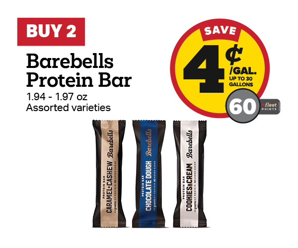 Buy 2 Barebells Protein Bars 1.94-1.97oz – 4¢/gal or 60 Fleet Points