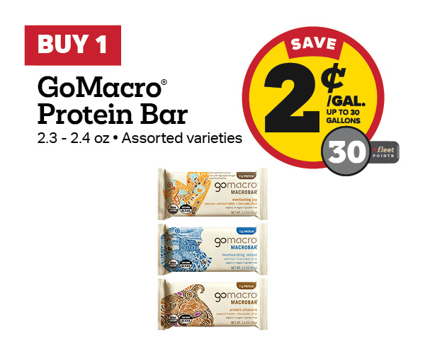 Buy 1 GoMacro Bars Earn 2 Cents Per Gallon or 30 Fleet Points