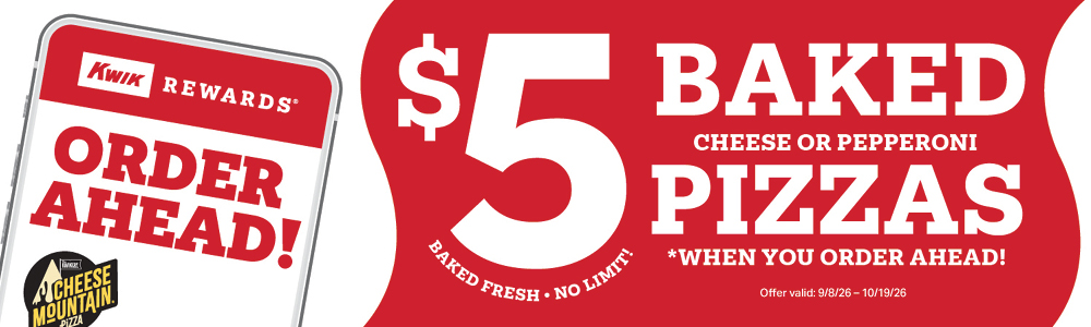 $5 baked pizzas when you order ahead